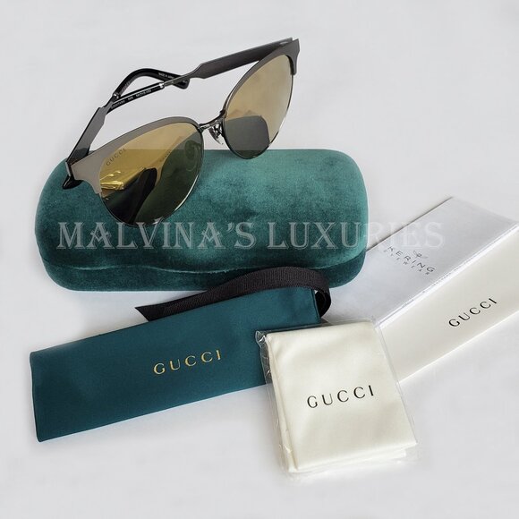 GUCCI SUNGLASSES GG00074 SK 005 LIGHT ROUND FRAME ACETATE METAL GG LOGO ENGRAVED - Picture 10 of 11